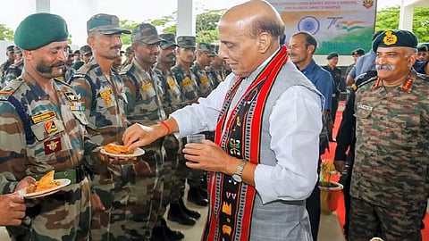 Defence Minister Rajnath Singh celebrates Dussehra with Army soldiers