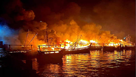 15 boats destroyed in fire at Visakhapatnam jetty area   