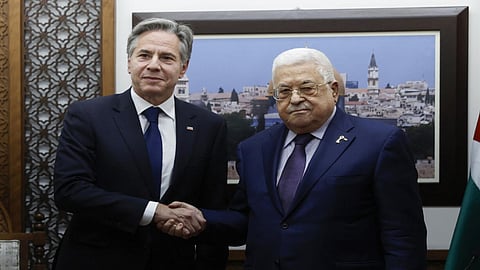 US Secretary of State Antony Blinken with Palestinian President Mahmoud Abbas