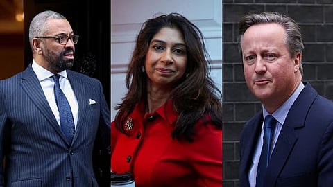 James Cleverly (L), Suella Braverman and David Cameron (R)