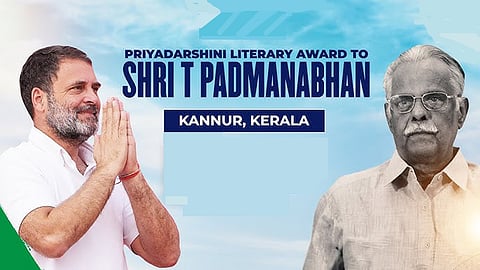 Rahul Gandhi presents the first Priyadarshini Literary Award to writer T Padmanabhan