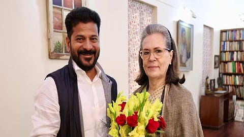 Congress president in Telangana Anumula Revanth Reddy  & Sonia Gandhi