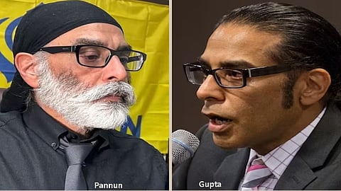 Khalistani extremist Gurpatwant Singh Pannun (L) and Indian national Nikhil Gupta