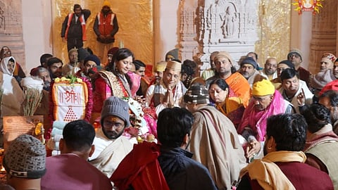 Ramamurthy enters the Ram temple ahead of the Pran Pratishtha, in Ayodhya.