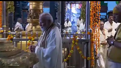 PM Narendra Modi offers prayers at  Tripryar Sree Ramaswamy Temple