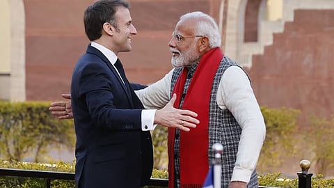French President Emmanuel Macron with PM Narendra Modi