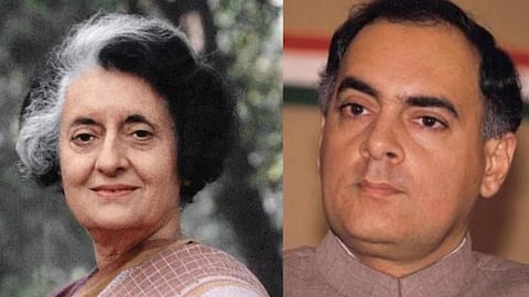 Former prime ministers Indira Gandhi and Rajiv Gandhi.