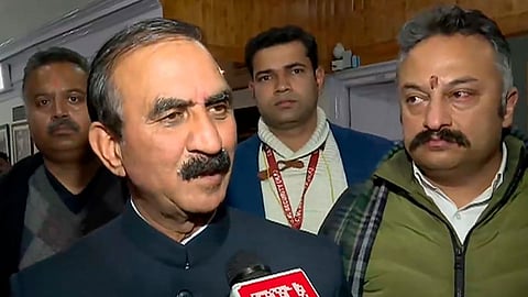 Sukhvinder Singh Sukhu speaks to the media amid dramatic developments that included the resignation of minister Vikramaditya Singh and the suspension of 15 BJP MLAs by the Speaker a day after cross-voting.