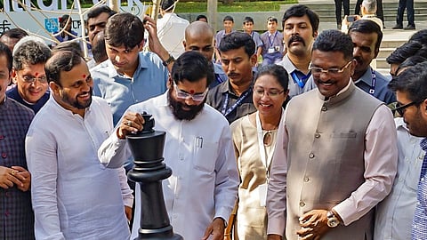 Maharashtra Chief Minister Eknath Shinde during the inauguration of Grand Central Park, in Thane, Thursday, Feb. 8, 2024. 