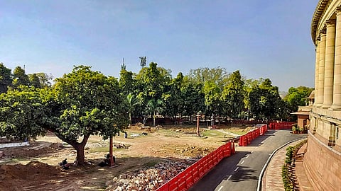 Revamp of Parliament premises underway, in New Delhi.