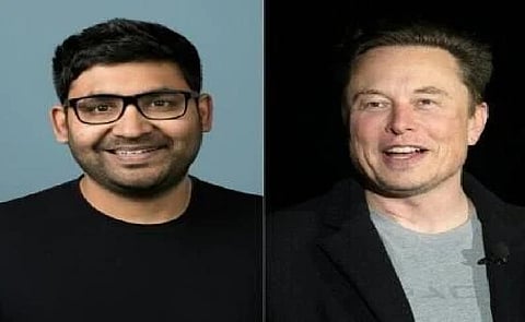ex-CEO Parag Agrawal (L) and Elon Musk  (R)
