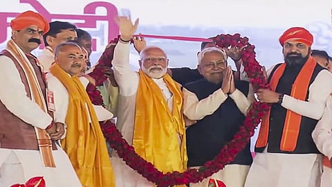 PM Narendra Modi addresses a rally in Aurangabad, Bihar