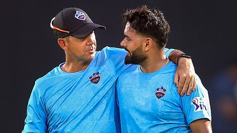 Delhi Capitals head coach Ricky Ponting and skipper Rishabh Pant during the team's pre-tournament practice session in Visakhapatnam. 