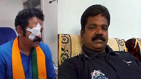 BJP Lok Sabha candidate in Kerala's Kollam, G Krishnakumar (L) and local BJP leader Sanal Puthanvila (R)
