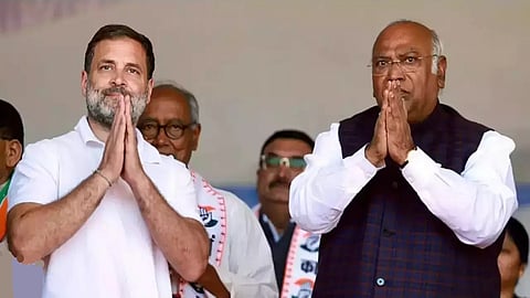Senior Congress leader Rahul Gandhi with Congress president Mallikarjun Kharge