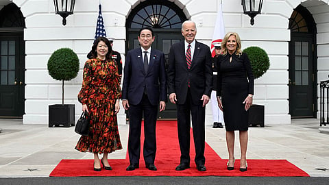 US President Joe Biden and the First Lady Dr Jill Biden with  Japanese PM Fumio Kishida and his wife, Yuko Kishida, at the White House