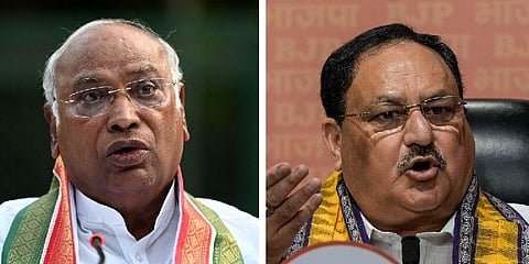 Mallikarjun Kharge (L),  J P Nadda (R)