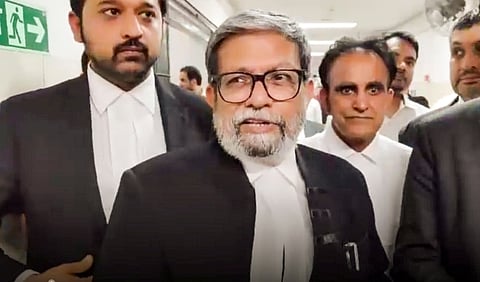 N. Hariharan, lawyer of Delhi CM Arvind Kejriwal's aide Bibhav Kumar, speaks with the media regarding the case of alleged assault on AAP MP Swati Maliwal, in New Delhi, Saturday, May 18, 2024.