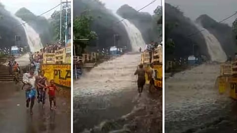 Children Run To Escape Flash Flood Waters At Coutrallam Falls In Tamil Nadu