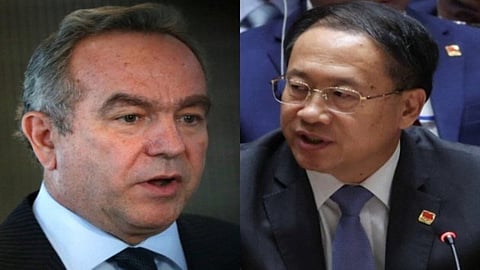 US Deputy Secretary of State Kurt M Campbell with China’s Executive Vice Foreign Minister Ma Zhaoxu 