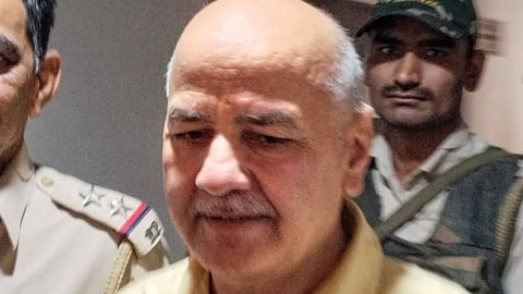 AAP leader Manish Sisodia at a court for appearing in a money laundering case related to the Delhi excise policy, in New Delhi, Saturday, April 6, 2024. 