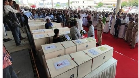 Mortal remains of Indians who died in Kuwait fire tragedy at the Cochin International airport