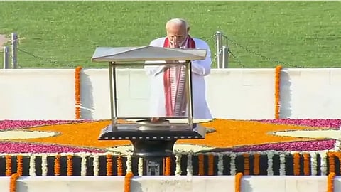 PM Narendra Modi pays tribute at Mahatma Gandhi memorial