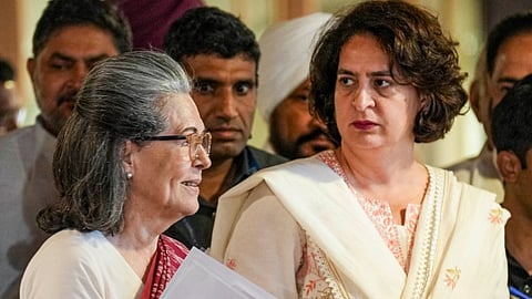 Congress leaders Sonia Gandhi and Priyanka Gandhi Vadra during the extended Congress Working Committee meeting, in New Delhi, Saturday, June 8, 2024.