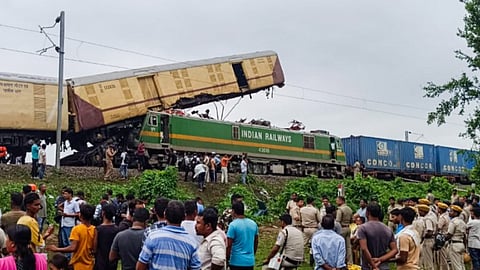 Rescue work underway after a collision between the Kanchanjungha Express and a goods train, near Rangapani railway station, on Monday, June 17, 2024. 