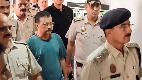 Delhi Chief Minister and AAP leader Arvind Kejriwal at the Rouse Avenue Court where he has been produced by the CBI seeking his custody in a money laundering case related to the Delhi liquor policy, in New Delhi, Wednesday, June 26, 2024. 
