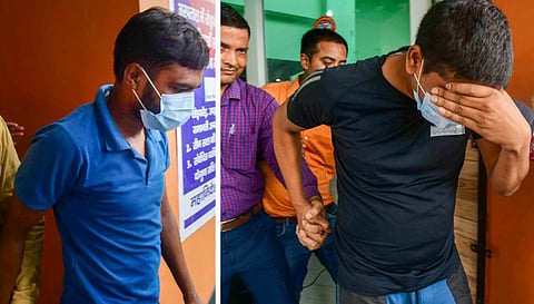 Men arrested in the NEET-UG paper leak case being taken to custody following their medical check-up at LNJP hospital, in Patna, Thursday, June 27, 2024.