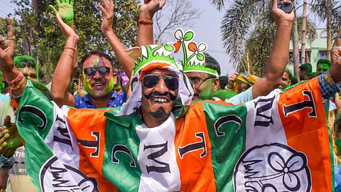 TMC workers celebrate assembly bypoll win Bengal.
