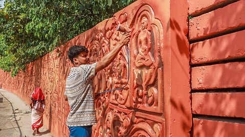 A wall mural made as part of beautification work ahead of 46th session of UNESCO's World Heritage Committee, scheduled from July 21 to 31, at ITO in New Delhi, Wednesday, July 17, 2024. 
