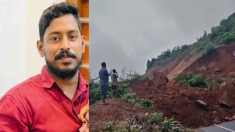 Arjun, the driver from Kozzhikode, Kerala. (R) The landslide view from Shirur