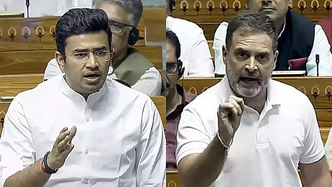 BJP MP Tejasvi Surya and Leader of Opposition in Lok Sabha Rahul Gandhi
