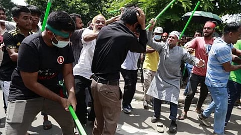Stick-wielding protesters barred people from paying tributes to Bangabandhu at his residence-turned-museum