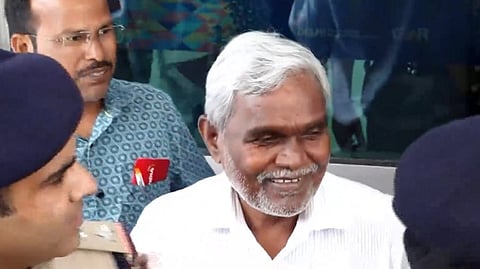 Former Jharkhand chief minister Champai Soren speaks with the media upon his arrival at Delhi airport, Sunday, Aug. 18, 2024. 
