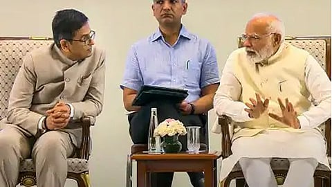 PM Narendra Modi with CJI D Y Chandrachud