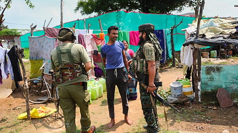 A search operation underway after an army sentry opened fire on observing suspicious movement outside a camp, in Sunjuwa area of Jammu, Monday, Sept. 2, 2024. 