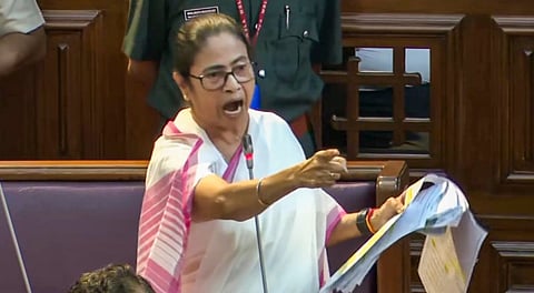 West Bengal Chief Minister Mamata Banerjee speaks after tabling of the Aparajita Woman and Child Bill (West Bengal Criminal Laws and Amendment Bill 2024) during a session of the state Legislative Assembly, in Kolkata, Tuesday, Sept. 3, 2024. 