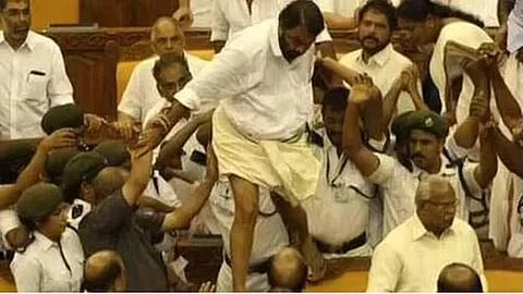 The ruckus in the Kerala state assembly in 2015.  