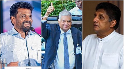 Sri Lankan Presidential election candidates: Anura Kumara Dissanayake (L), Renil Wickremesinghe and Sajith Premadasa (R)