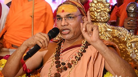 Jagat Guru Shankaracharya Avimukteswaranand Saraswati Maharaj addresses the media, in Ayodhya.