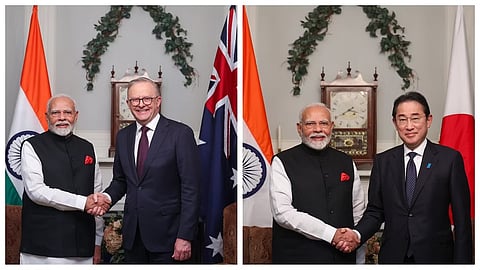 PM Narendra Modi with his Australian and Japanese counterparts