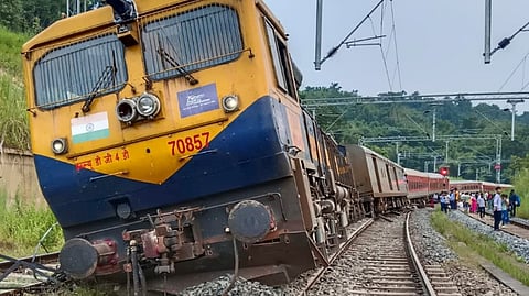 Derailed coaches of the Agartala-Mumbai Lokmanya Tilak Express train are seen after the accident, in Dima Hasao district of Assam, Thursday, Oct. 17, 2024.