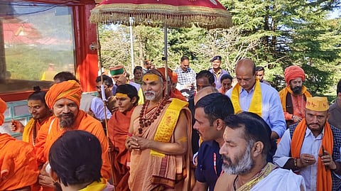 Shankaracharya Swami Avimukteshwaranand Saraswati at Jakhu temple, in Shimla, Thursday, Oct. 24, 2024.