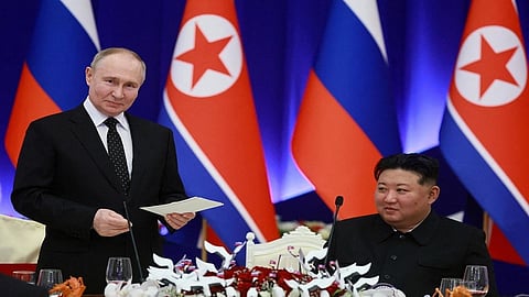 Russian President Vladimir Putin with North Korean leader Kim Jong Un