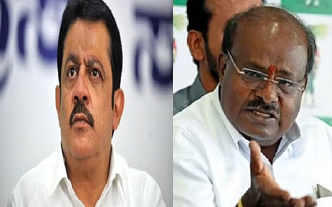 Karnataka Minister Zameer Ahmed  Khan (L) calls Union Minister Kumaraswamy (R)