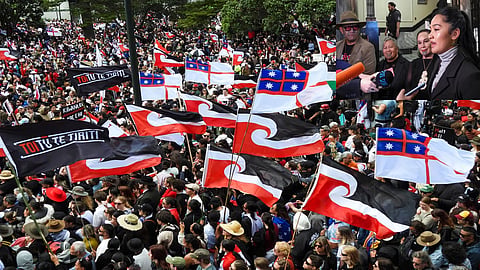 Protest at New Zealand parliament complex by indegenous Maori group.