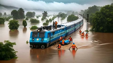 Flooded railway lines in Villupuram, Tamil Nadu